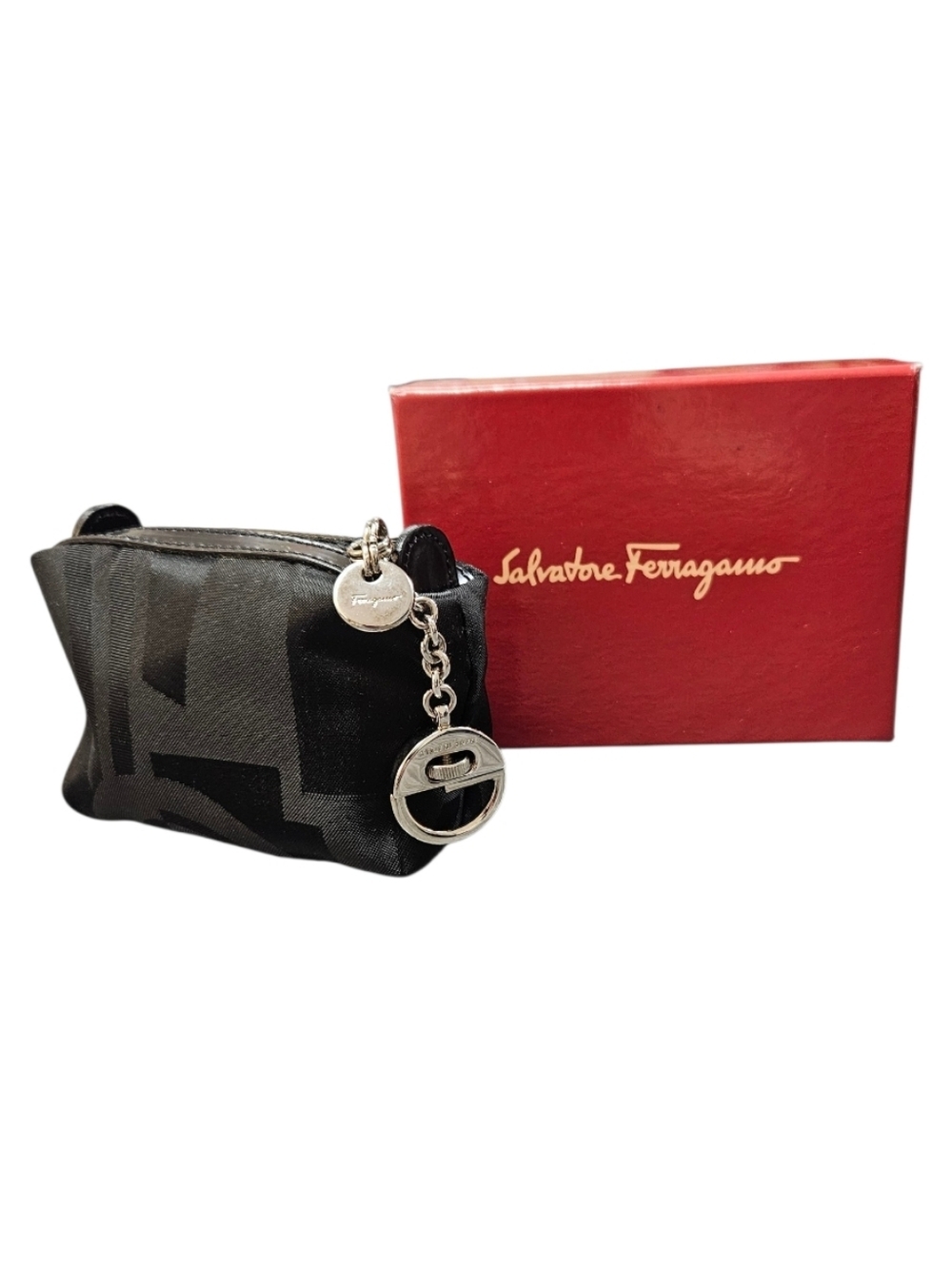 Salvatore Ferragamo Gancini Logo Charm Nylon Mini Pouch Coin Purse AirPods Case